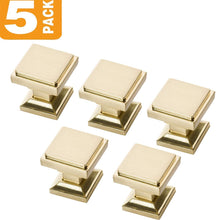Load image into Gallery viewer, Satin Brass Square Cabinet Knobs - SHKM002-BRS-5
